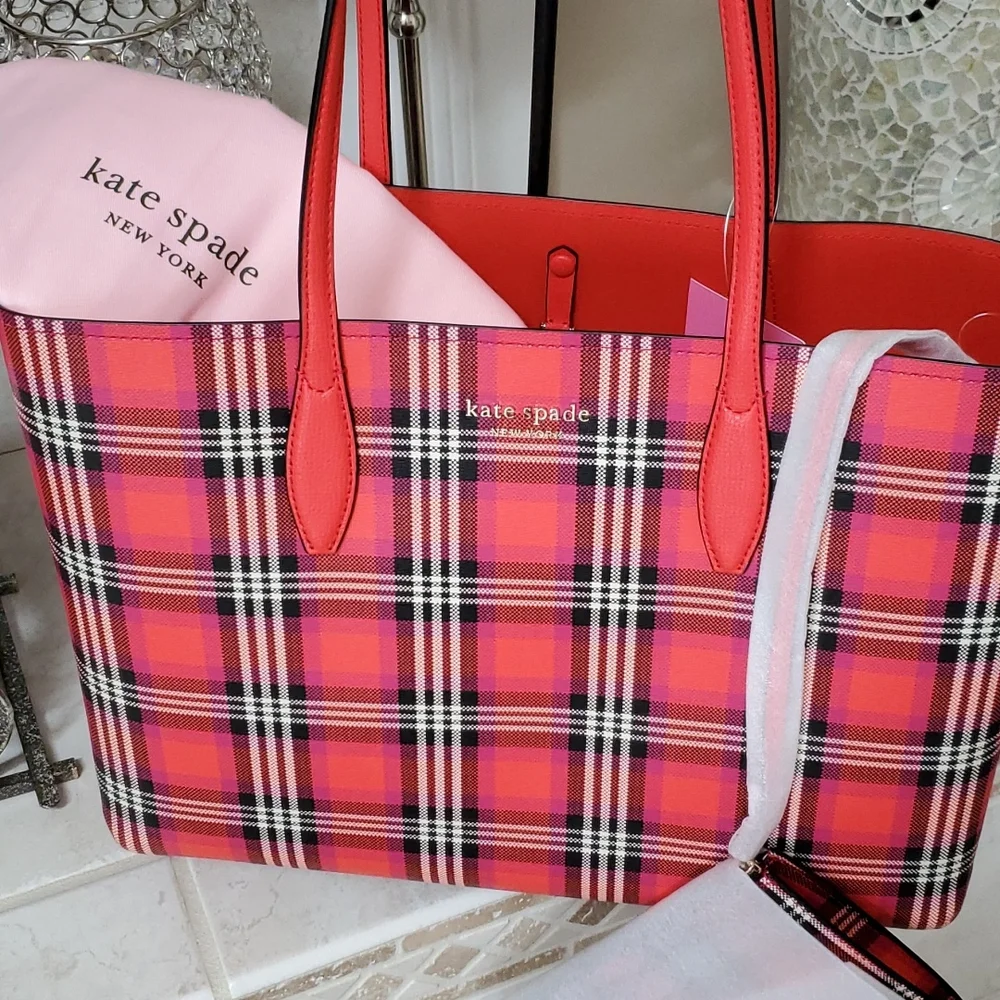 🥳🎈HOST PICK!🎈🥳  🍓 KATE SPADE All Day Foliage Plaid Tote 🍓